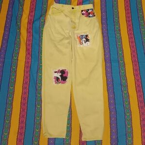 80s Disney Mickey & Minnie Mouse Vintage Faded Yellow Denim Jeans
